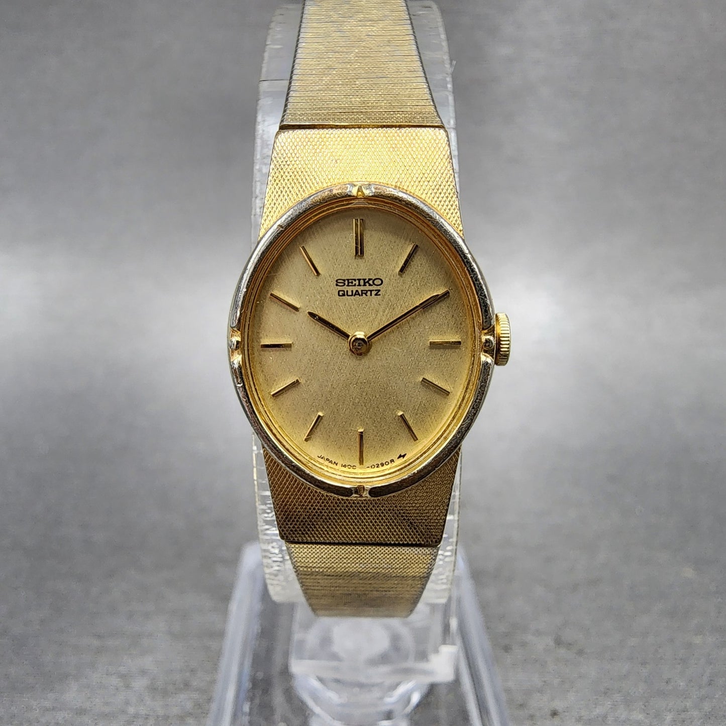 Seiko Watch Women 17mm Gold Dial Gold Tone Oval 14005219 New Battery VTG0
