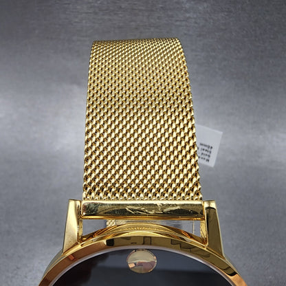 Movado Museum Watch Men 40mm Black Dial Gold Case Round Mesh Band 0607396