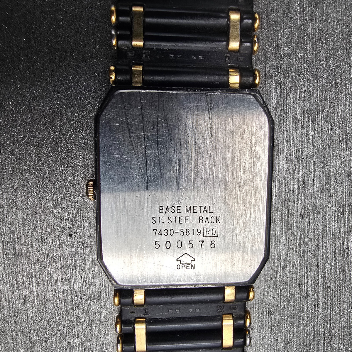 Seiko Tank Watch Men 24mm Black Dial Two Tone Rectangle 7430-5819 New Battery10