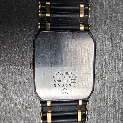 Seiko Tank Watch Men 24mm Black Dial Two Tone Rectangle 7430-5819 New Battery10