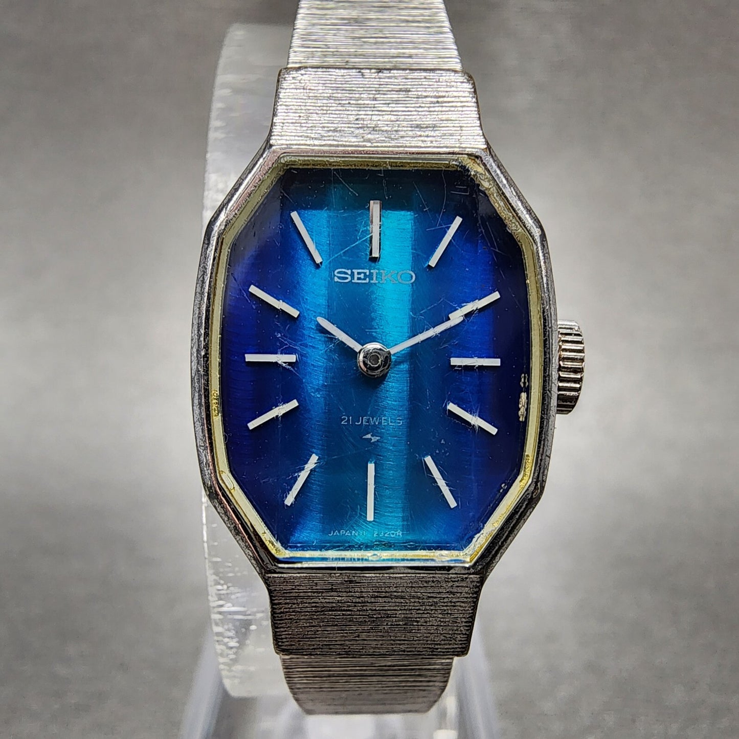 Seiko Watch Women 18mm Blue Dial Silver Tone Manual Octagon 113770 Runs0