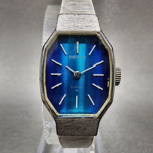 Seiko Watch Women 18mm Blue Dial Silver Tone Manual Octagon 113770 Runs0