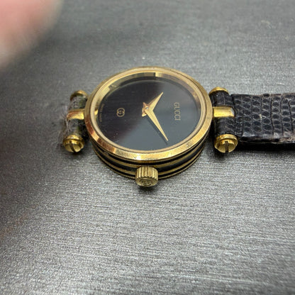Gucci 2000L Watch Women 22mm Black Dial Gold Plated Round New Battery VTG READ!!3