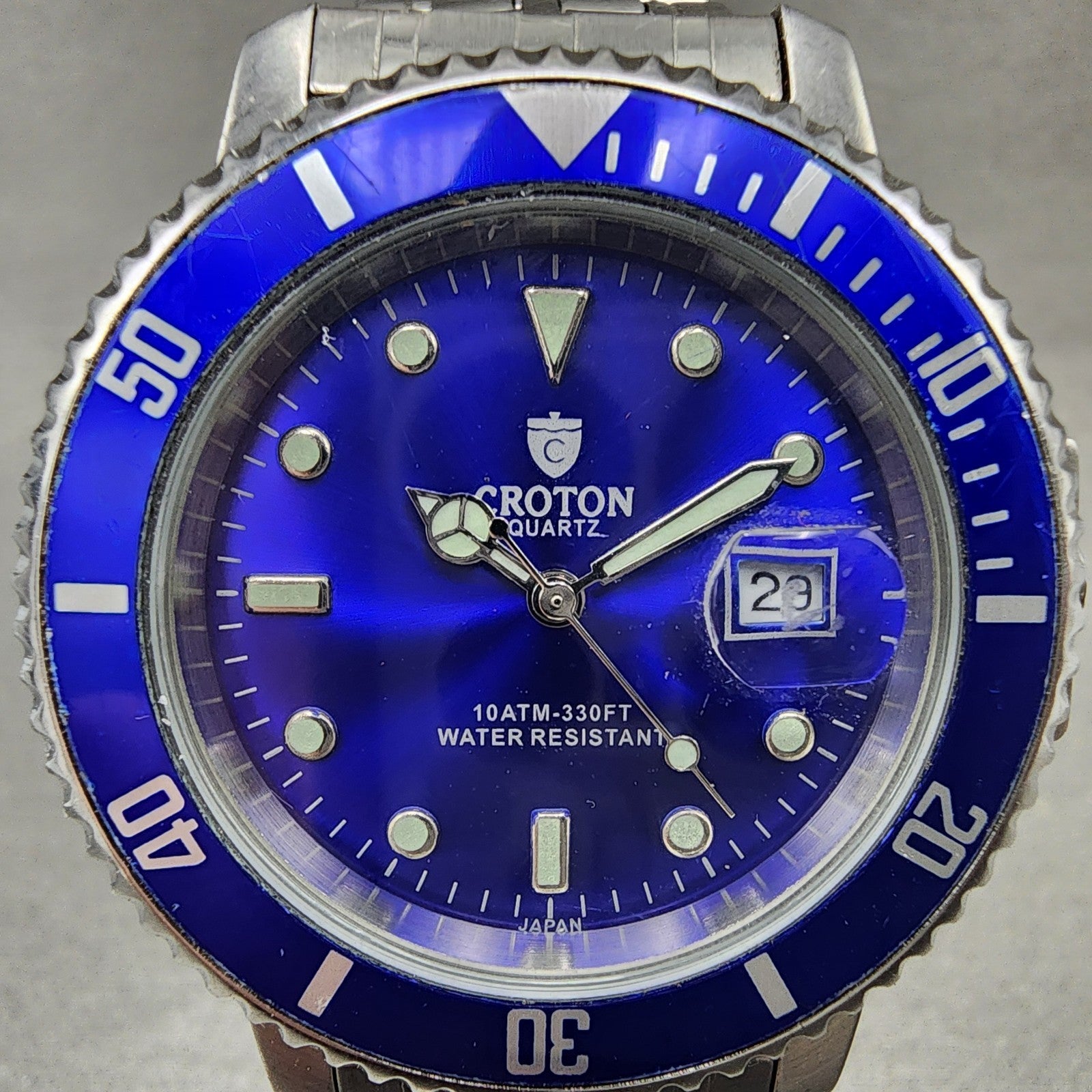 Croton Dive Watch Men 38mm Blue Dial Silver Tone Date Round New Battery1