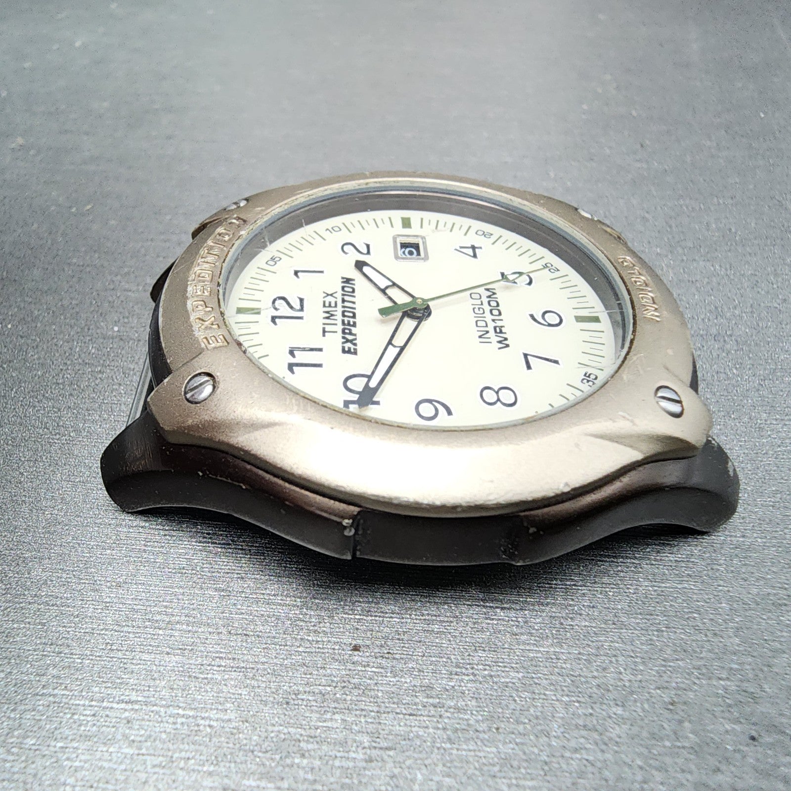 Timex Expedition Watch Men 42mm Cream Dial Brown Case Date Round READ!!! New Bat3