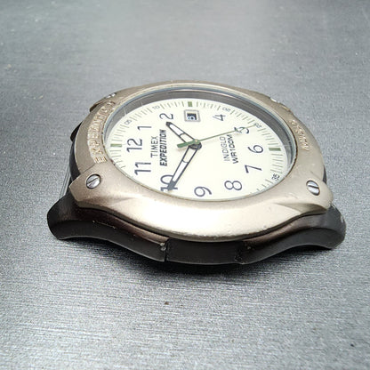 Timex Expedition Watch Men 42mm Cream Dial Brown Case Date Round READ!!! New Bat3
