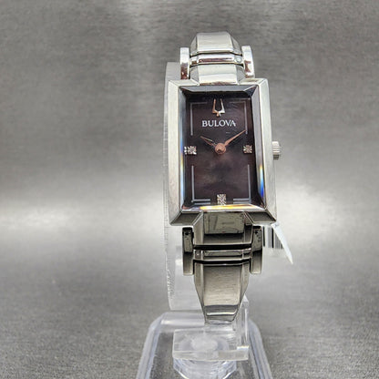 Bulova Tank Watch Women 18mm Black MOP Dial Steel Rectangle 96P209 New Battery