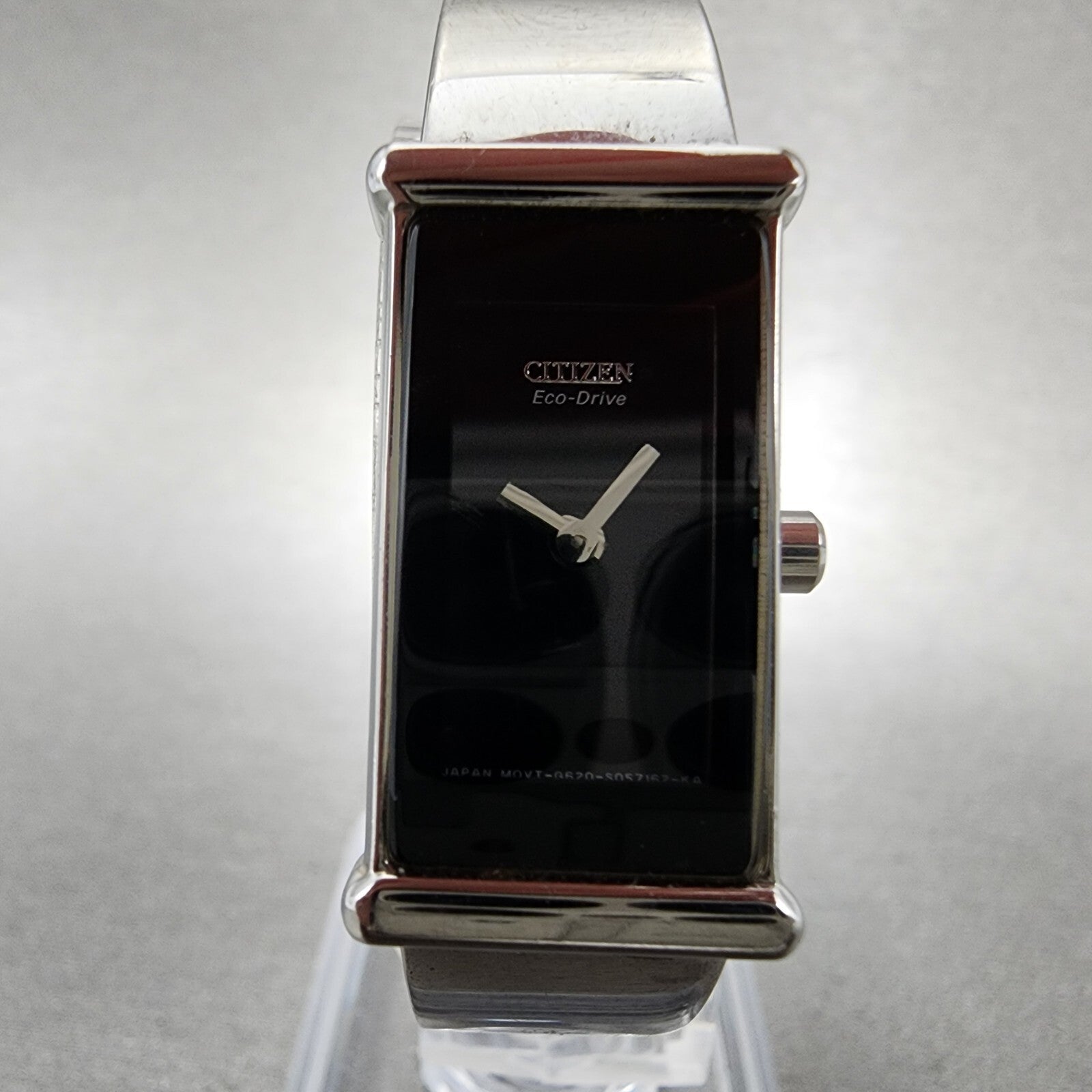 Citizen EcoDrive Watch Tank Watch Women 15mm Black Dial Steel Rectangle Runs1