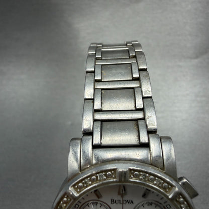 Bulova Chronograph Watch Women 30mm White Dial Silver Tone Date 96R19 New BattVE4