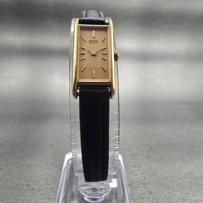 Seiko Watch Women 12mm Gold Dial Gold Tone Rectangle 2E20-5239 New Battery VTG5
