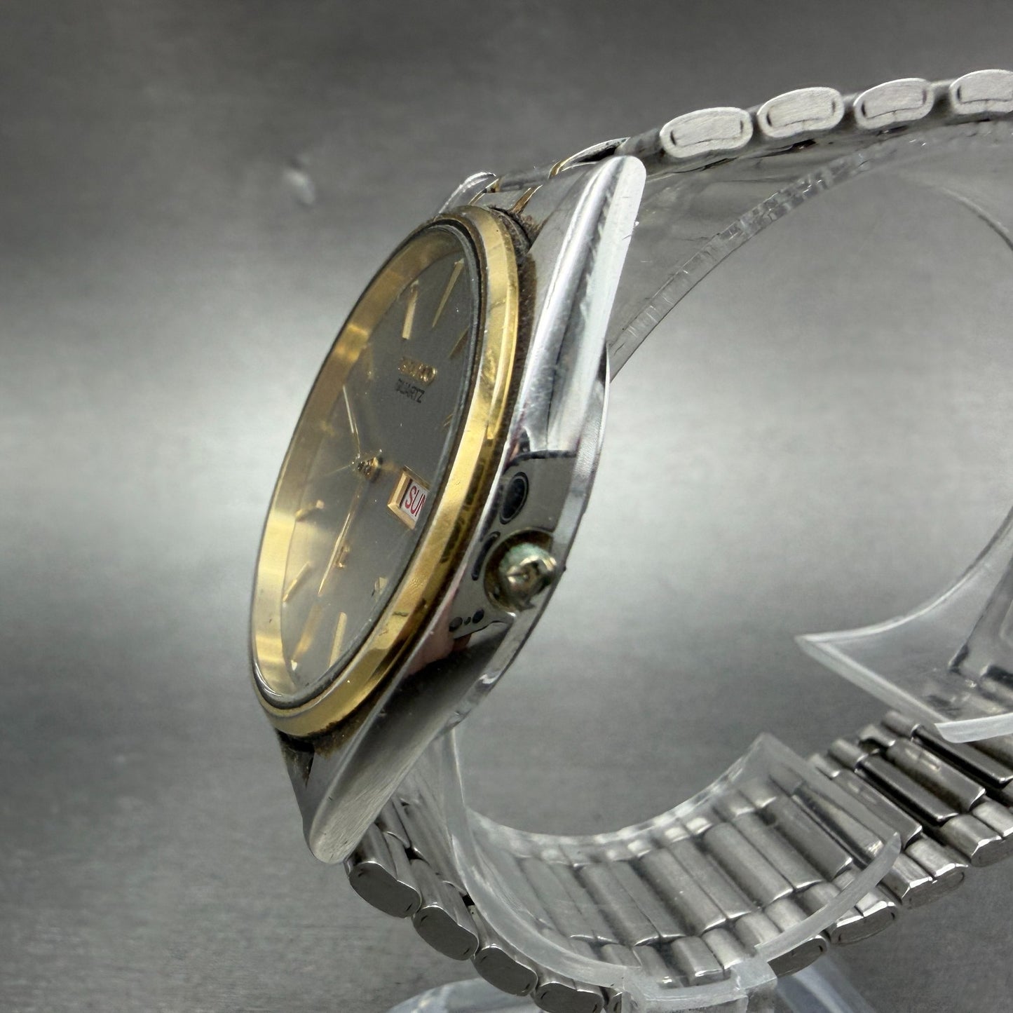 Seiko SQ Watch Men 34mm Silver Dial Two Tone Daydate 5H23-8a09 PARTS Vintage3