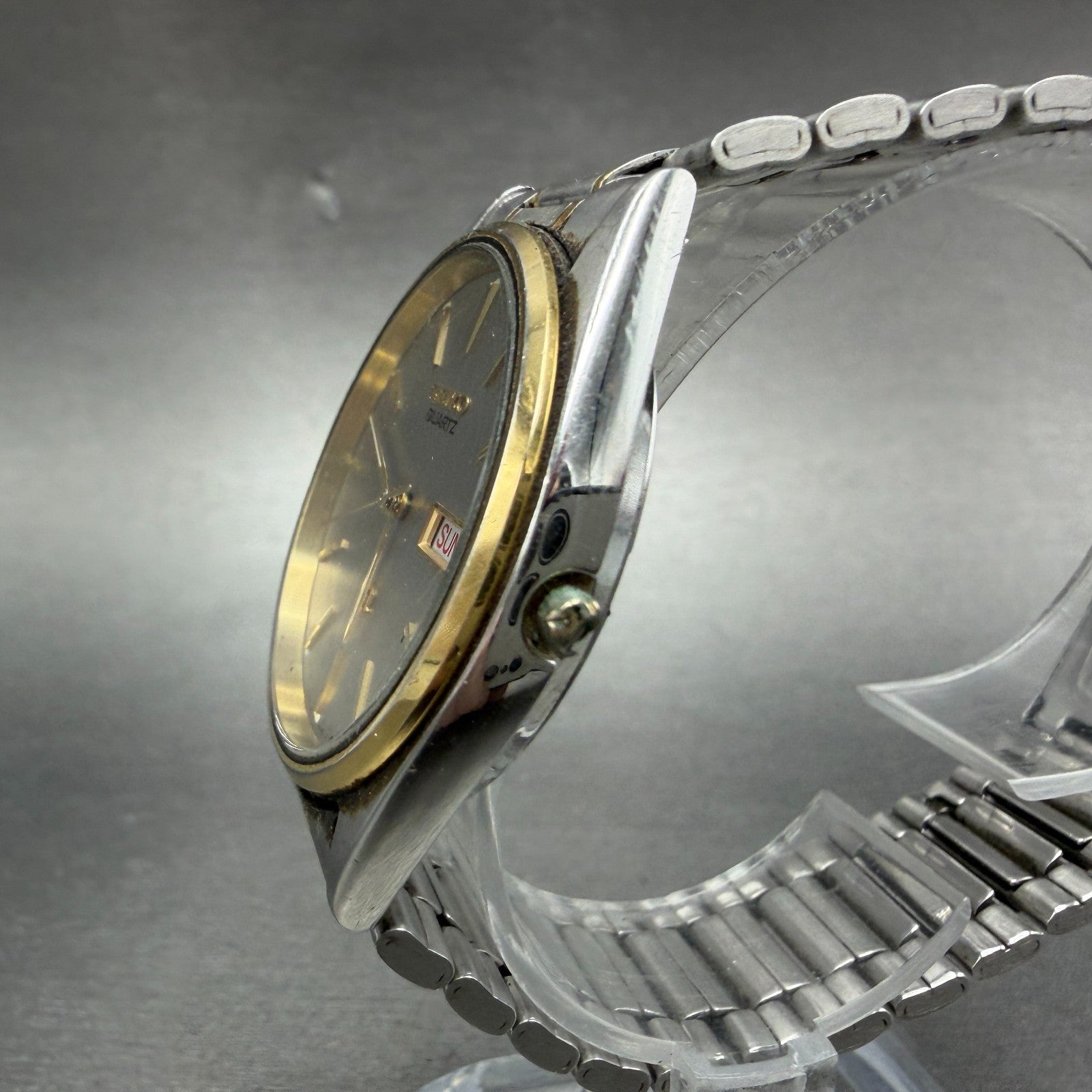 Seiko SQ Watch Men 34mm Silver Dial Two Tone Daydate 5H23-8a09 PARTS Vintage3