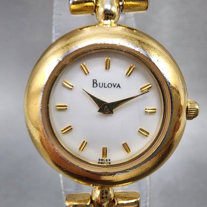 Bulova Watch Women 22mm White Dial Two Tone Round 98L69 New Battery1