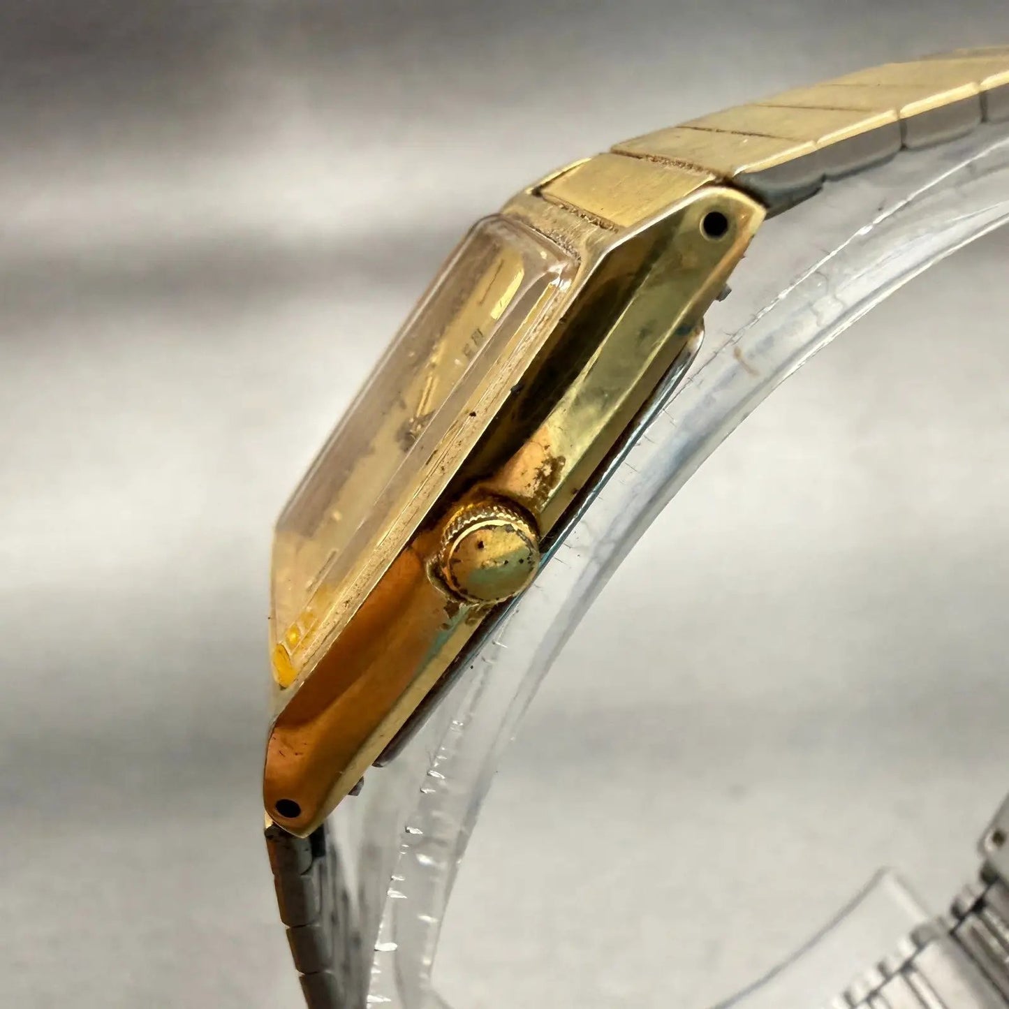 Seiko Watch Women 17mm Gold Dial Gold Tone Rectangle 2C20-5830 New Battery VTG2