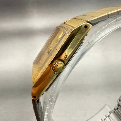 Seiko Watch Women 17mm Gold Dial Gold Tone Rectangle 2C20-5830 New Battery VTG2