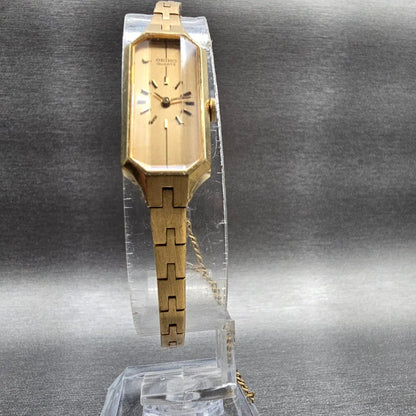 Seiko Watch Women 13mm Gold Dial Gold Tone Rectangle 1320-5989 New Battery5