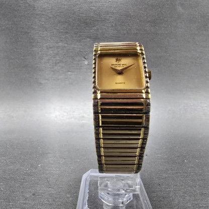 Raymond Weil Tank Watch Women 18mm Gold Dial Two Tone Gold Plated 8057 New Batt5
