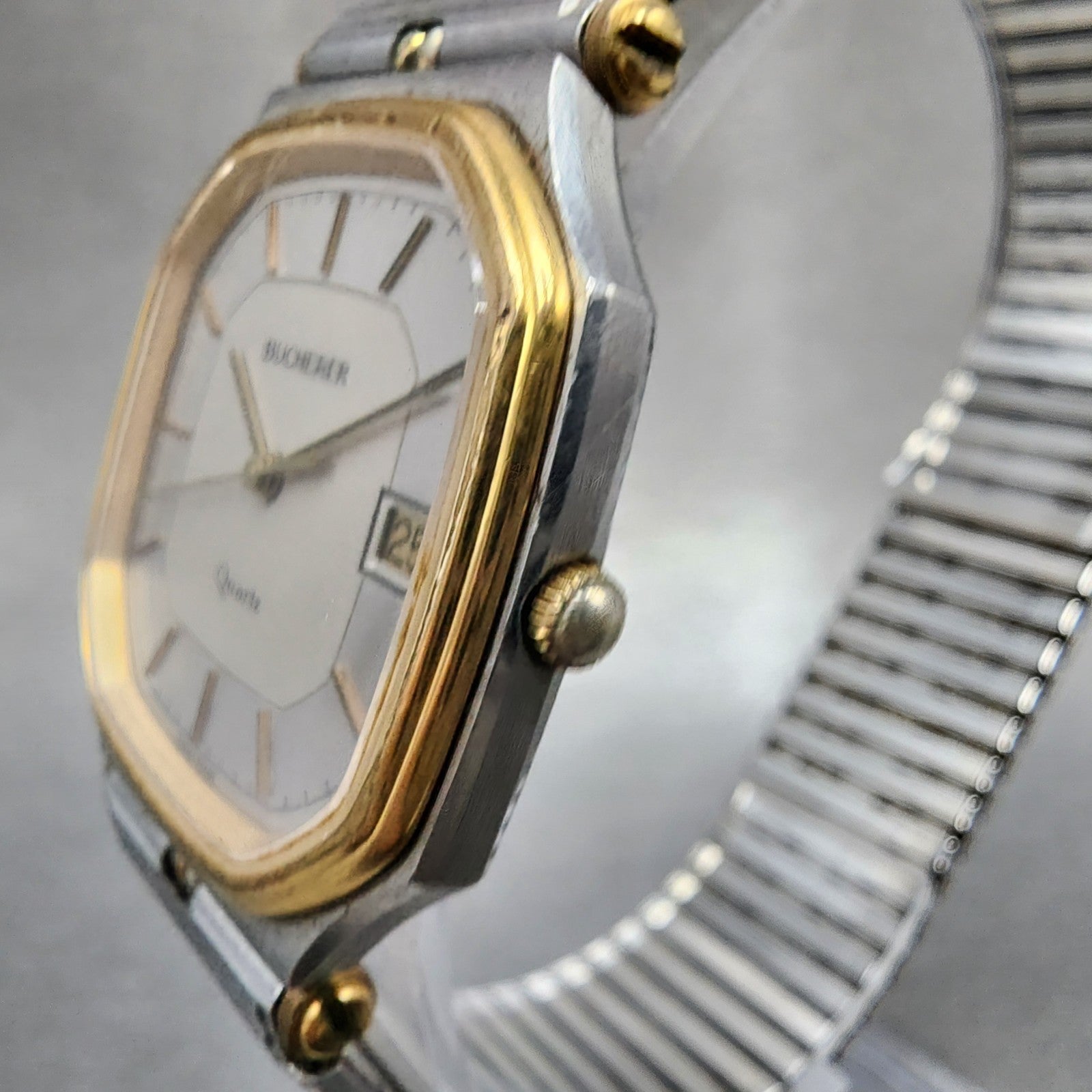 Bucherer Watch Men 31mm Silver Dial Two Tone Date Octagon 22027 New Battery2