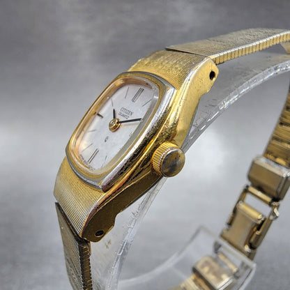 Citizen CQ Watch Women 17mm Silver Dial Gold Tone Rectangle 3220-322622 New Batt