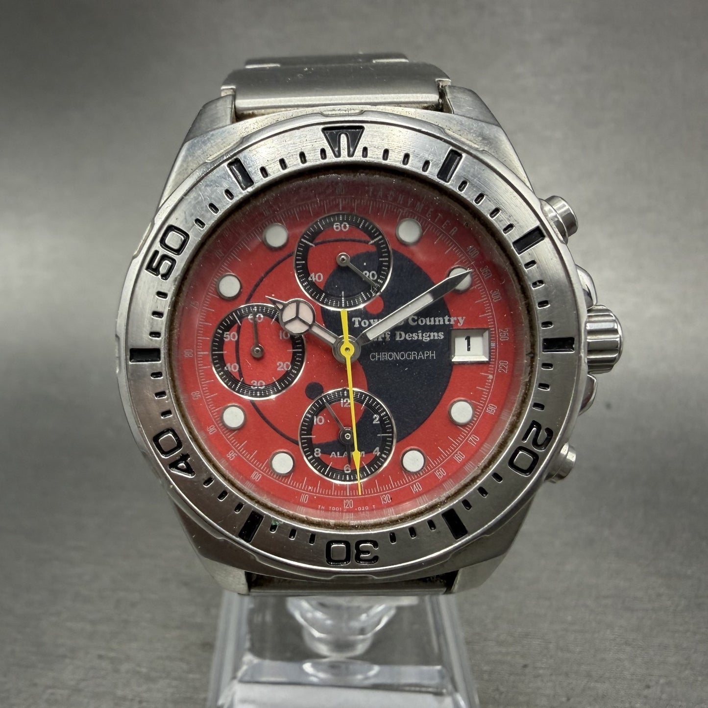 Orient Town & Country Chronograph Watch Men Red Dial Steel Date TD01-C0 PARTS0