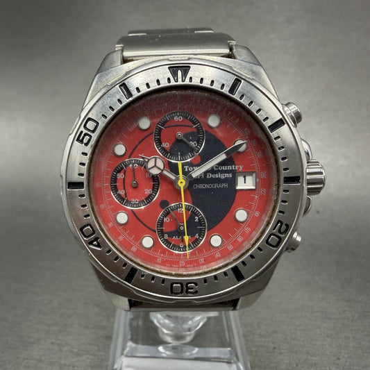 Orient Town & Country Chronograph Watch Men Red Dial Steel Date TD01-C0 PARTS0