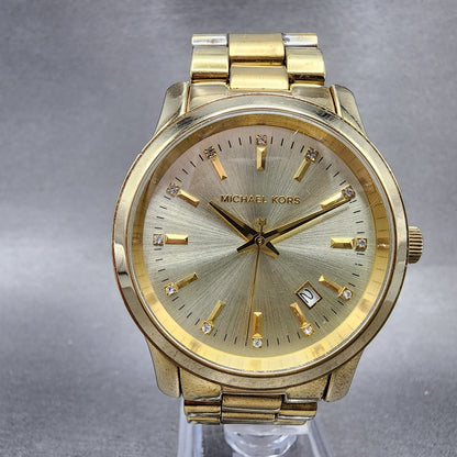 Michael Kors Watch Women 38mm Champagne Dial Gold Tone Date MK-5177 New Battery0