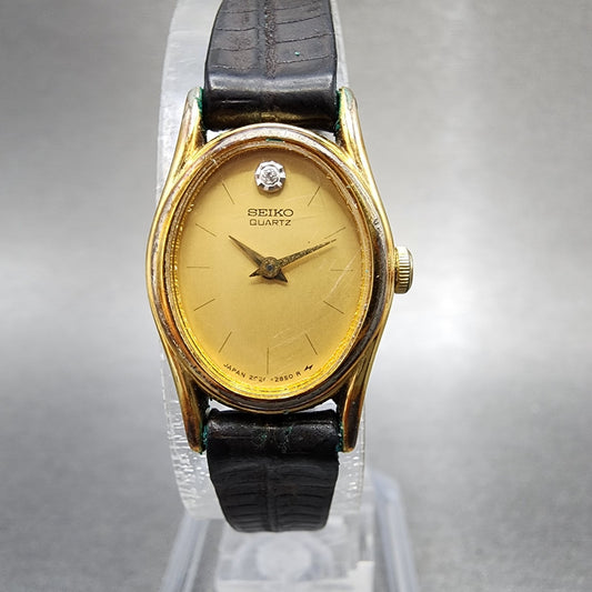 Seiko Watch Women 16mm Champagne Dial Gold Tone 2c206399 New Battery0