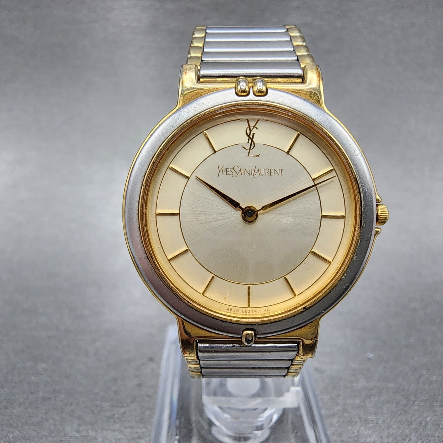 Yves Saint Laurent Watch Women 29mm Champagne Dial Two Tone Round New Battery0