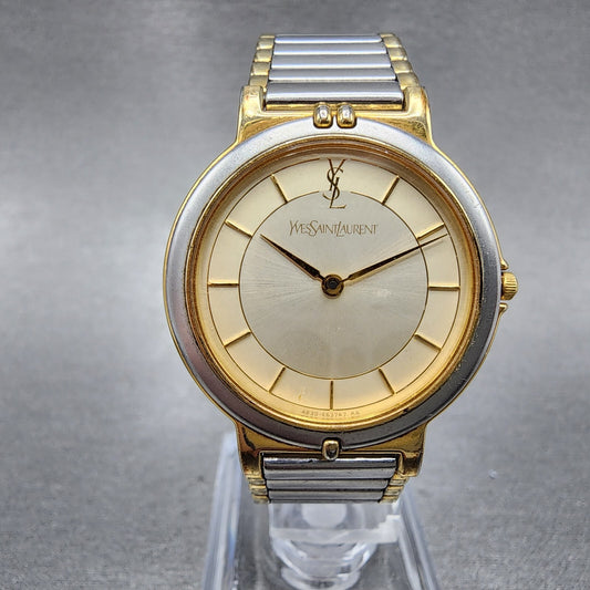 Yves Saint Laurent Watch Women 29mm Champagne Dial Two Tone Round New Battery0