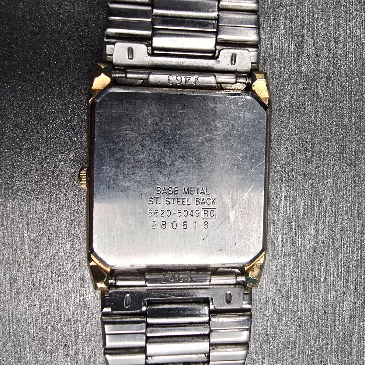 Seiko Tan Watch Men 27mm Gold Dial Gold Tone Rectangle 8620-5049 New Battery VTG10