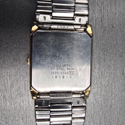 Seiko Tan Watch Men 27mm Gold Dial Gold Tone Rectangle 8620-5049 New Battery VTG10