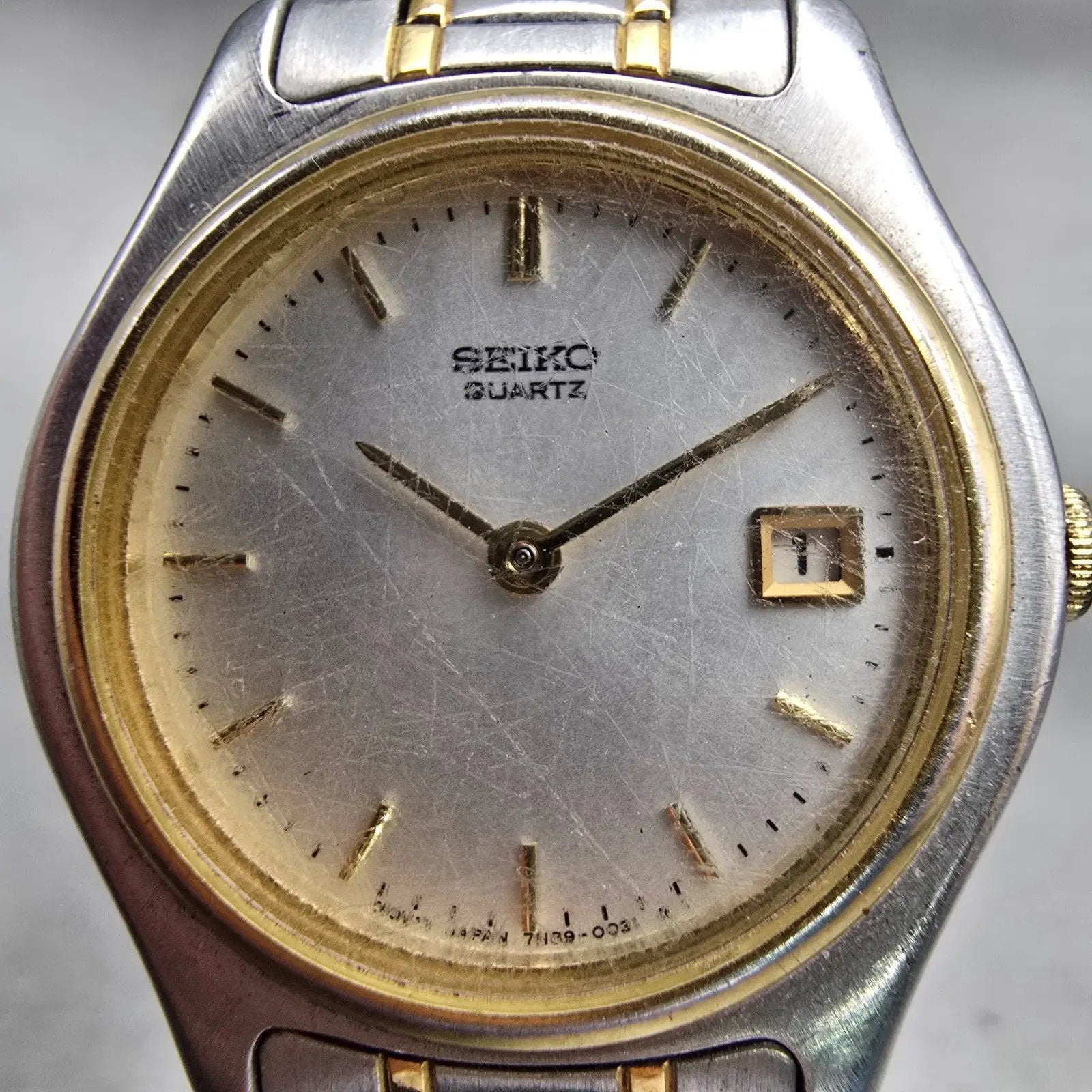 Seiko Watch Women 25mm Silver Dial Two Tone Date Round 7N89-0021 New Battery VTG1