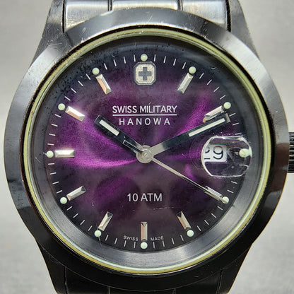 Swiss Military Hanowa Watch Women 36mm Purple Dial Black Date 65023 New Battery1