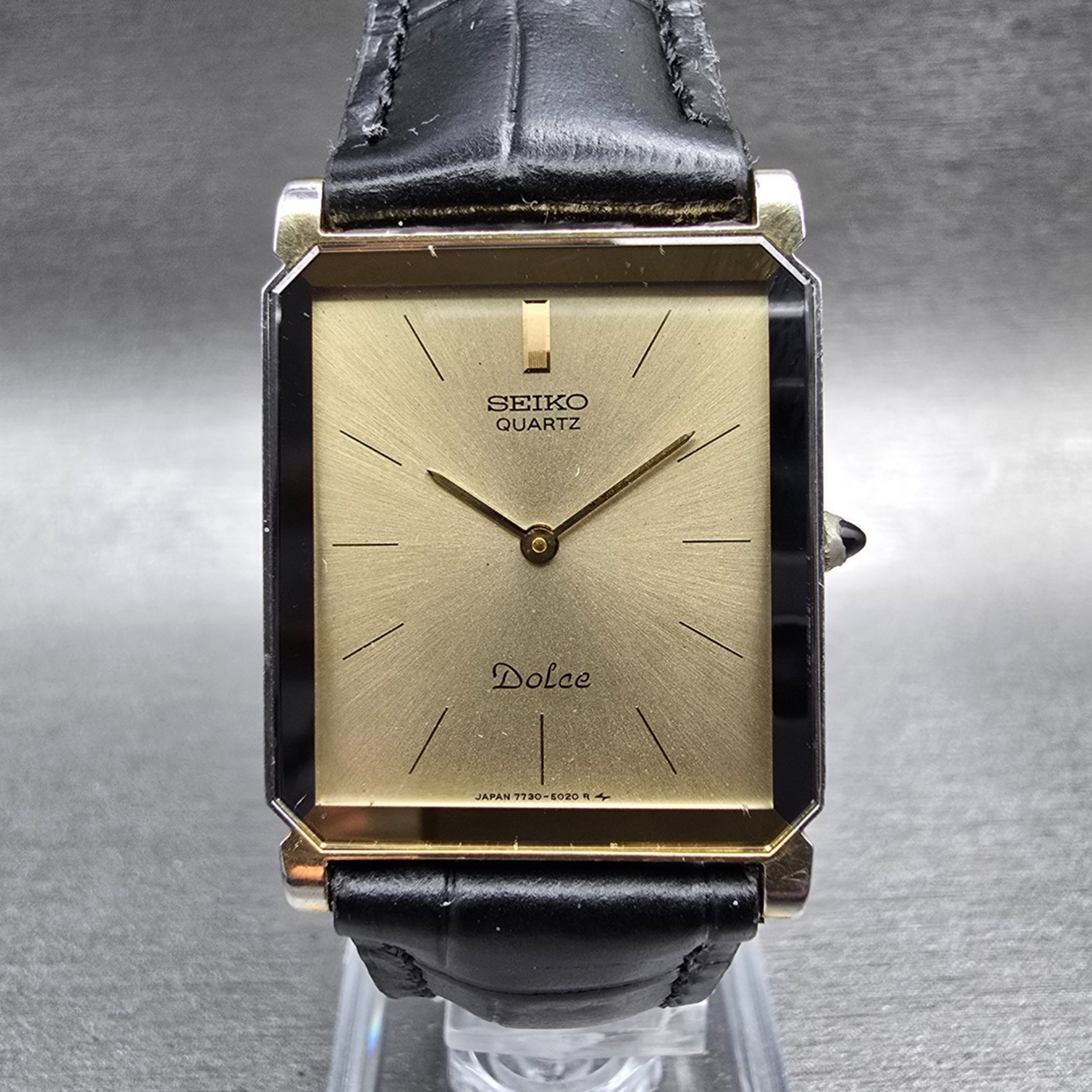 Seiko Dolce Tank Watch Men 27mm Champagne Dial Two Tone 7730-5020 New Batt JDM0