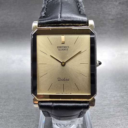 Seiko Dolce Tank Watch Men 27mm Champagne Dial Two Tone 7730-5020 New Batt JDM0