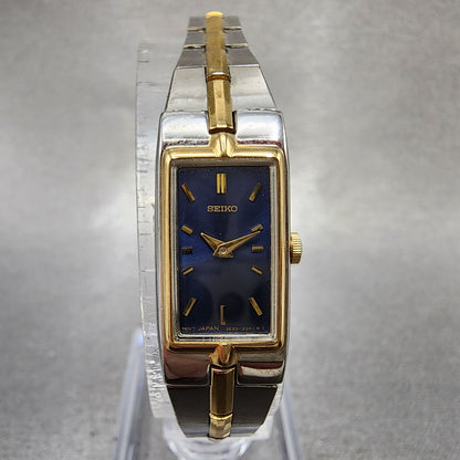 Seiko Tank Watch Women 13mm Blue Dial two Tone Rectangle 2e207479 New Battery0