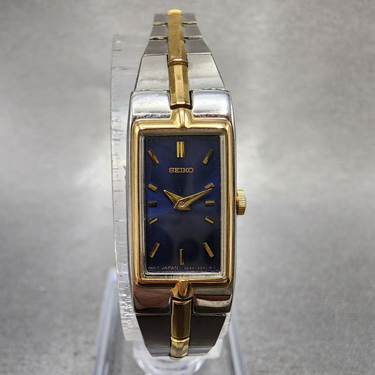 Seiko Tank Watch Women 13mm Blue Dial two Tone Rectangle 2e207479 New Battery0