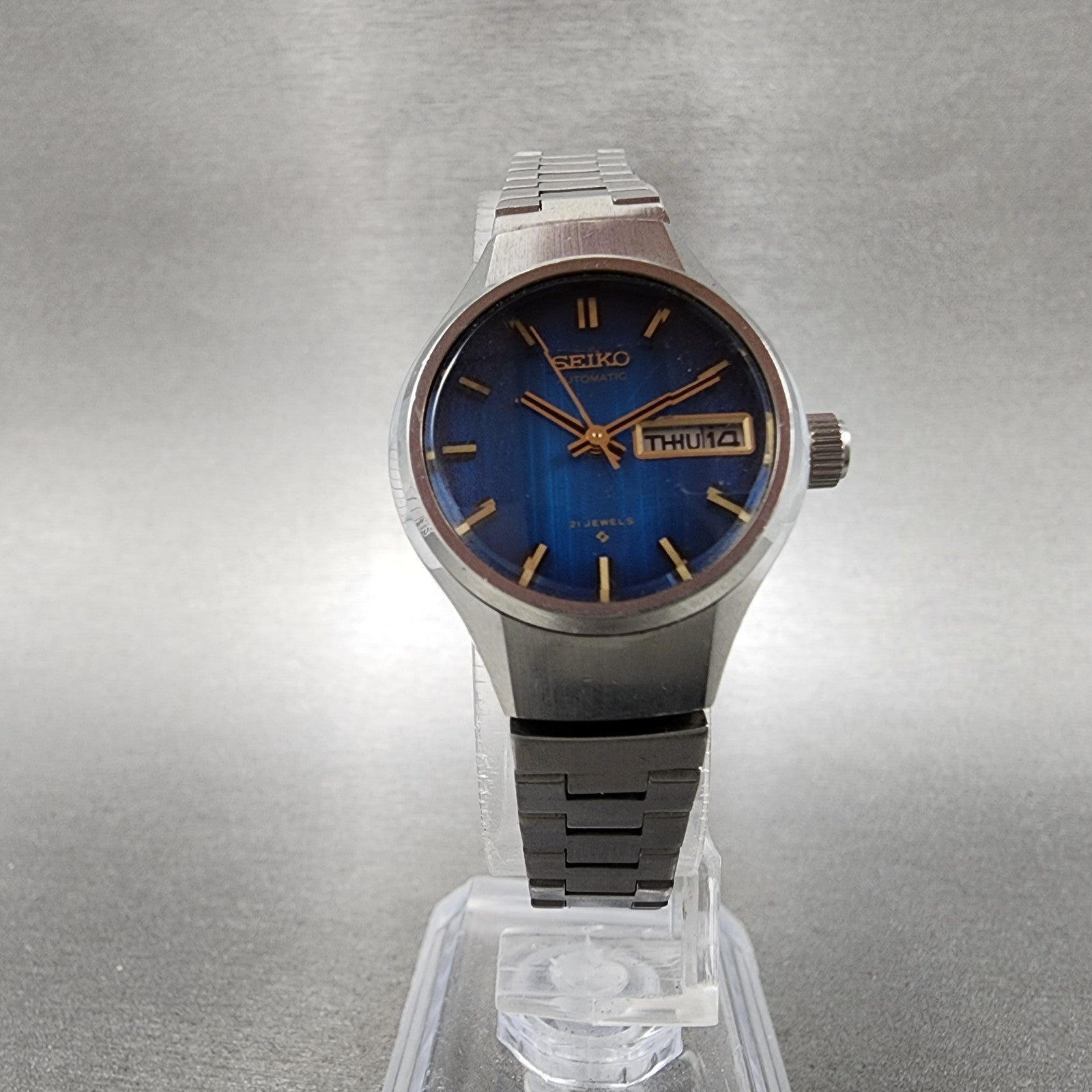 Seiko Automatic Watch Women 24mm Blue Dial Silver Tone Daydate 27060310 Runs5