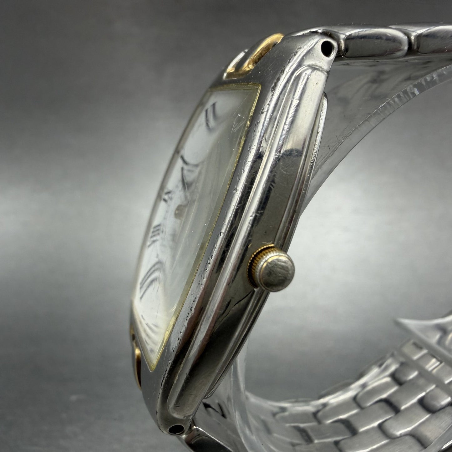 Seiko Tank Watch Men 30mm White Dial Two Tone Vintage 7N07-5020 New Battery2
