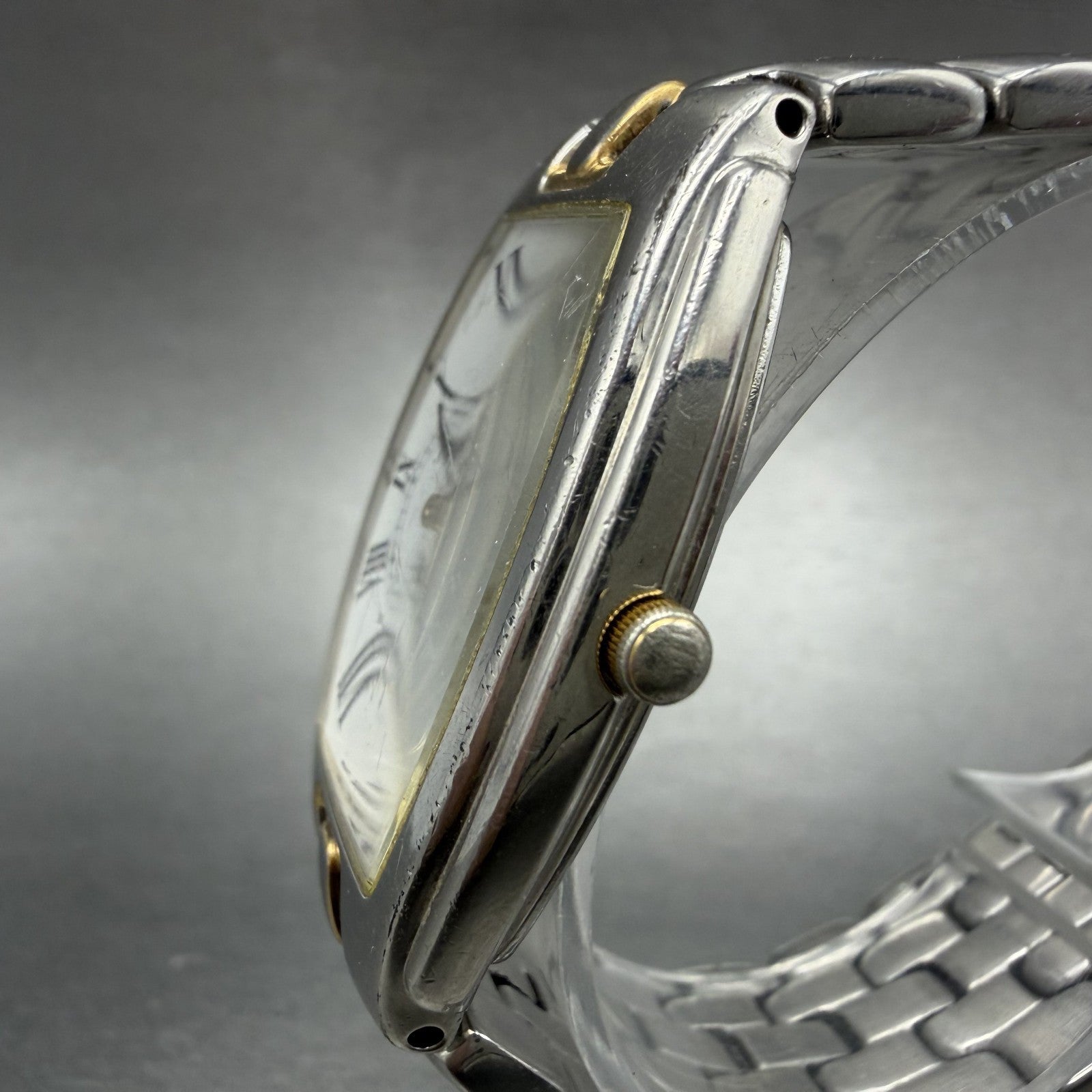 Seiko Tank Watch Men 30mm White Dial Two Tone Vintage 7N07-5020 New Battery2