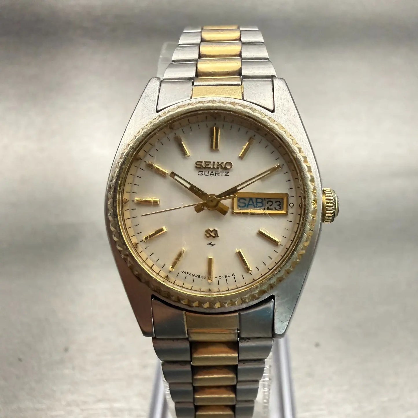 Seiko SQ Watch Women 24mm Silver Dial Two Tone Daydate Round 2626-0159 New Batt0