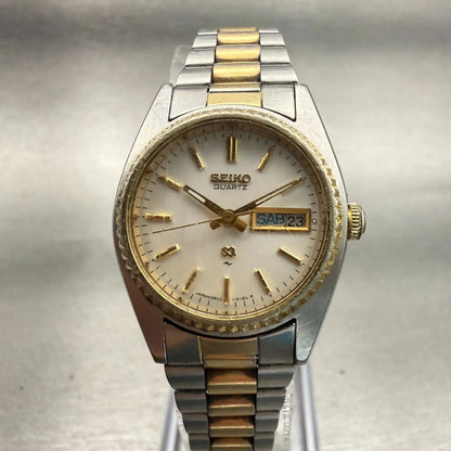 Seiko SQ Watch Women 24mm Silver Dial Two Tone Daydate Round 2626-0159 New Batt0