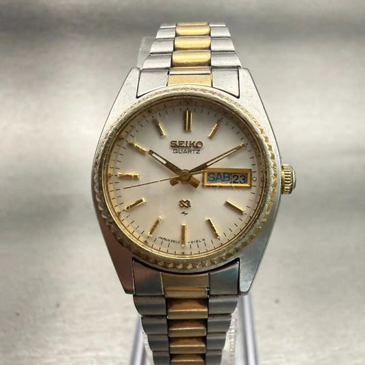 Seiko SQ Watch Women 24mm Silver Dial Two Tone Daydate Round 2626-0159 New Batt0