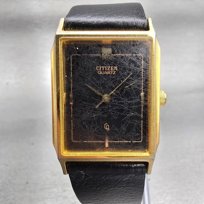 Citizen CQ Watch Men 24mm Black Dial Gold Tone Rectangle 4031-915267 New Battery0