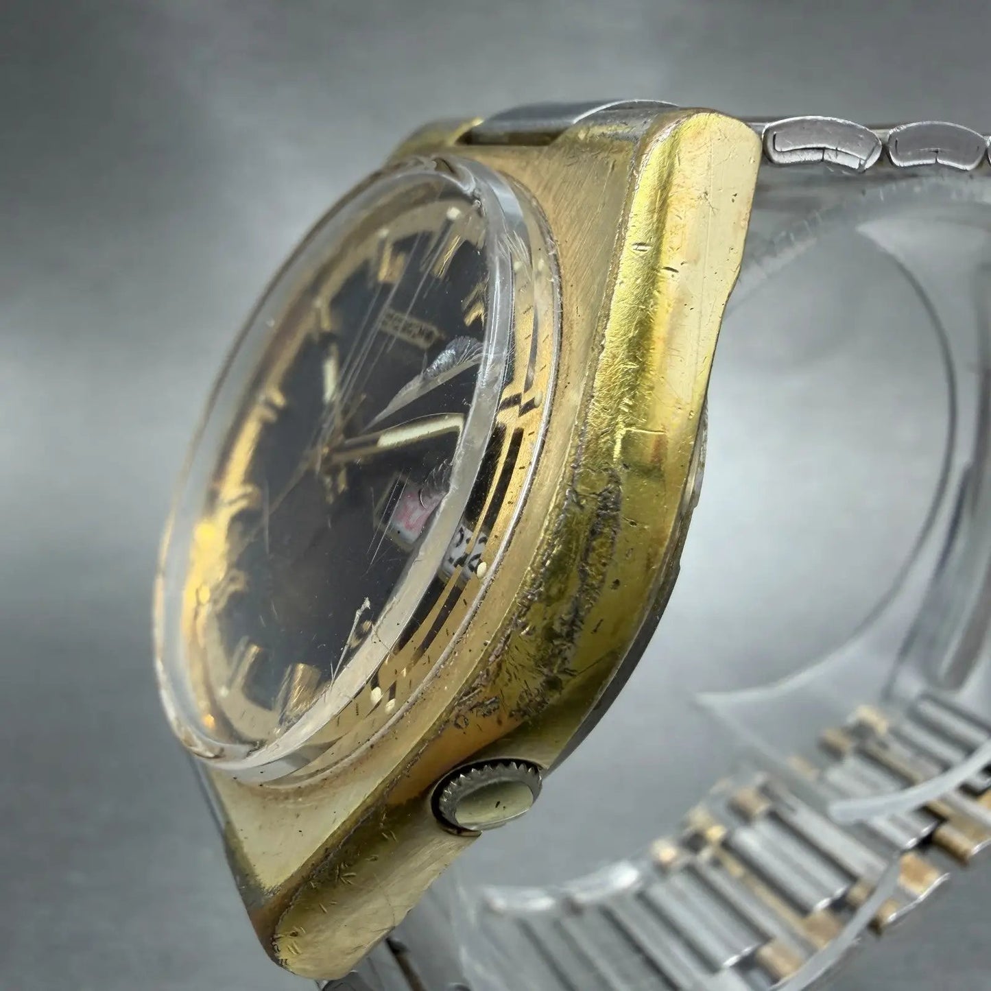 Seiko Automatic Watch Men 38mm Brown Dial Two Tone Daydate 7009-8079 Runs VTG2