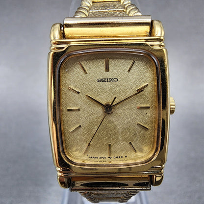 Seiko Watch Women 19mm Champagne Dial Gold Tone Rectangle 2P215210 New Battery1