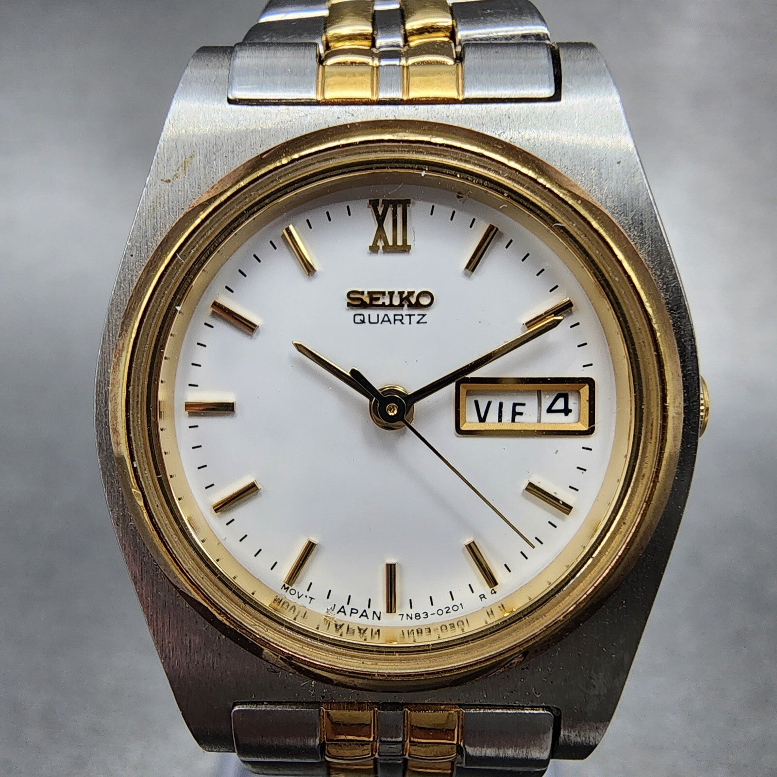 Seiko Watch Women 25mm White Dial Two Tone Daydate READ!!! 7N830081 New Battery1