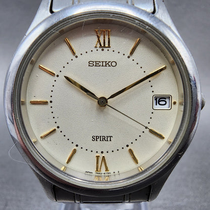 Seiko Spirit Watch Men 34mm Cream Dial Silver Tone Date 7n42-6110 New Battery