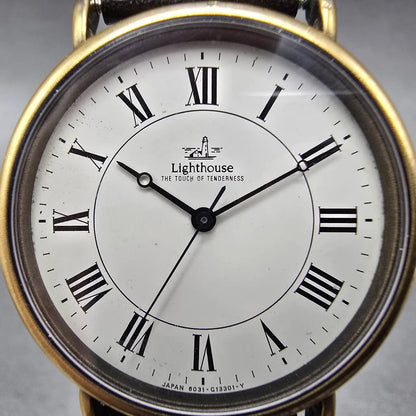 Citizen Lighthouse Watch Men 32mm White Dial Gold Tone 6031-G04185 New Battery1
