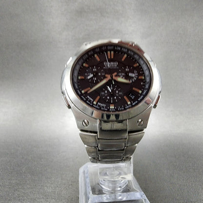 Casio Lineage Chronograph Watch Men 42mm Black Dial Steel Date Atomic Runs5